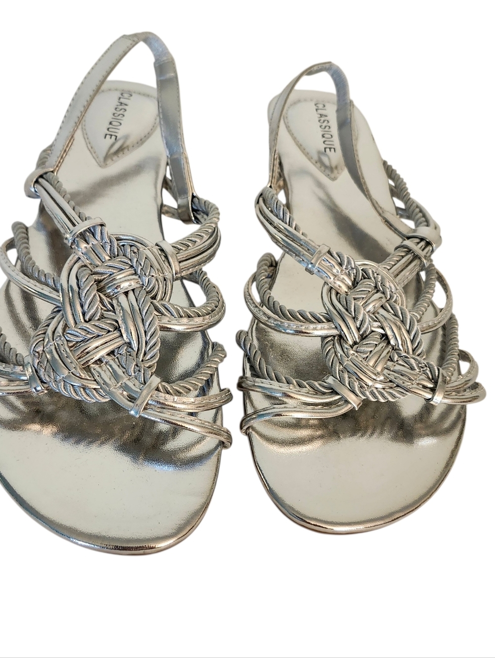 Silver Sandals by Classique 8.5 Twisted Rope Strap NEW Beach Summer